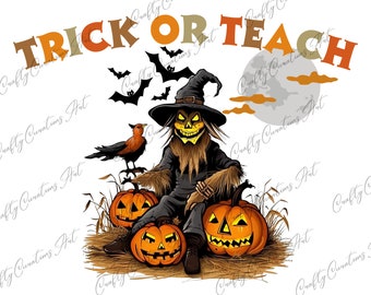 Halloween Trick or Teach Teacher Png, Love Halloween Tricks, Teacher Halloween Png, Halloween Teach Png, Halloween Gift For Teacher, PNG Art