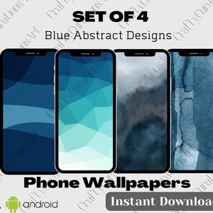 Blue Abstract Phone Wallpaper, Set of 4, Digital Download, Minimalistic Wallpaper, iPhone Wallpaper, Android Wallpaper, Lock Screen, PNG
