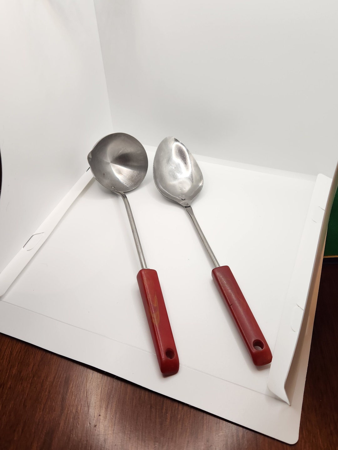 Vintage Androck Serving Spoon and Ladle With Red Bakelite Etsy
