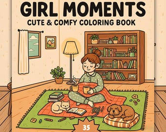 Girl Moments Coloring Book for Adults and Kids, 35 Bold & Easy Designs, Cute and Comfy Coloring, Coco Wyo Style, PDF PNG Download