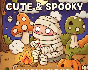 Cute & Spooky Coloring Book, 40 Bold Easy Designs, Creepy Cozy Coco Wyo Style PDF Coloring Pages, Comfy Coloring Book