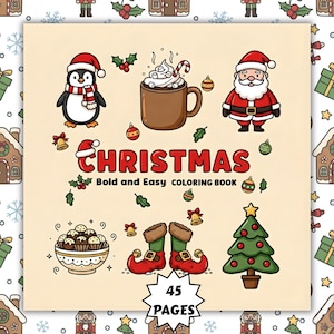 Cozy Christmas Coloring Book, 45 Bold and Easy Designs, Coco Wyo Style, Cute Holiday Pages for Adults, PDF PNG, Instant Download