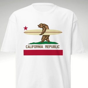 California Bear Republic State Flag Surfboard T-Shirt California Bear Republic State Flag Surfboard T-Shirt
