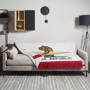 California Surfing Bear Throw Blanket - Cozy Up with Golden State Vibes