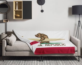 California Surfing Bear Throw Blanket - Cozy Up with Golden State Vibes