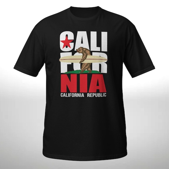 California Bear Republic State Flag Surfboard T-Shirt California Bear Republic State Flag Surfboard T-Shirt
