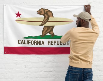 California Republic Flag with Surfing Bear