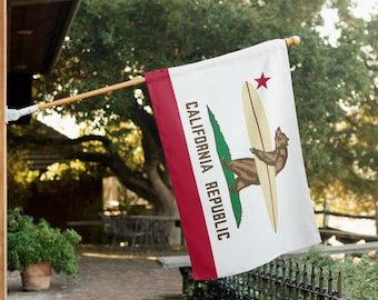 California Flag with Surfing Bear | Outdoor Garden Flag 3x5 | Double-Sided Weatherproof Polyester Beach House Decor