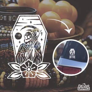 Grim Reaper Decal, Spooky Vinyl Sticker for Car Beautiful Tarot