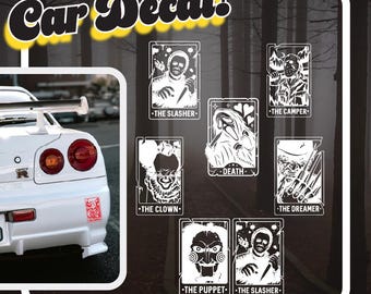 Horror Movie Decal | Tarot Card Horror Sticker | Michael Myers Halloween Friday the 13th Freddy Krueger