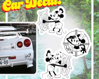 Vintage Steamboat Mouse Decal, 1928 Style Retro Cartoon Sticker, Classic Boat Wheel and Raft Bumper Decals