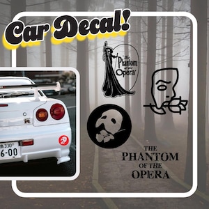 Pegatina de máscara del Fantasma de la Ópera / Pegatina minimalista para coche / Regalo para fans de la ópera de Broadway / Pegatina de máscara de carnaval