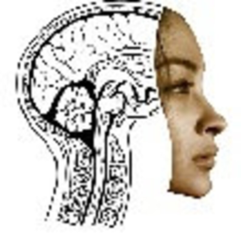 May include: A side view of a human head with a detailed illustration of the brain and surrounding anatomy. The illustration shows the brain, skull, and other structures of the head.