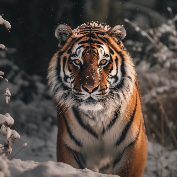 Snow-Kissed Majesty: Tiger's Winter Wonderland Stroll"