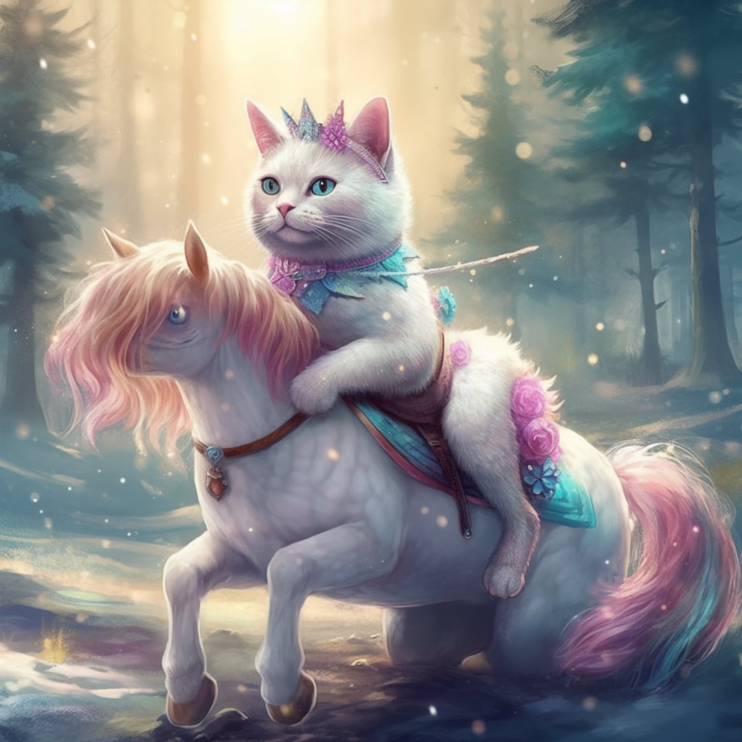 Whimsical Whiskers: Animated Cat Riding Unicorn Adventure - Etsy