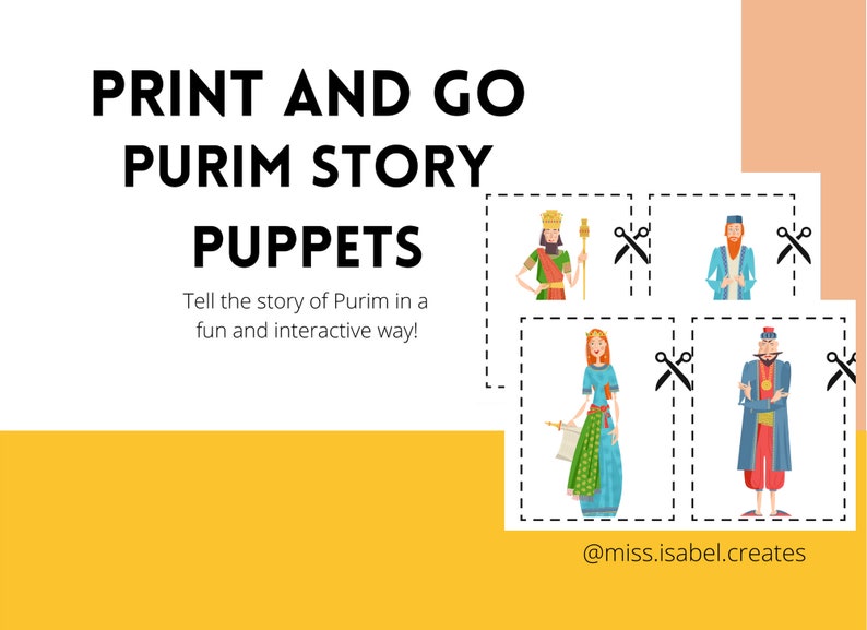 Printable Purim Puppets | Puppets for Purim Story | Queen Esther Puppet for Purim | Purim ...