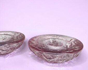 Set of 2 Purple Art Crystal Glass Tea Light Candle Holders - Beautiful Coloured Glass Decor