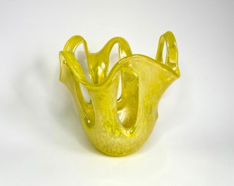 Vintage Murano-Inspired Stretch Yellow Art Glass Sculpture for Mid-Century Decor