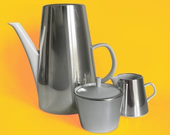 Vintage Space Age Melitta Tea Pot Set, Silver Atomic Style Kitchen Essentials, Trendy Vintage Decor