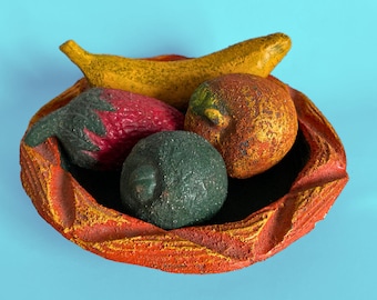 Stone/Plaster Fruit Bowl with Colorful Fruit, Fruit Decor, Unique Centrepieces
