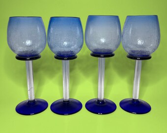Cobalt Blue Atomic Wine Glasses, Unique Vintage Drinkware