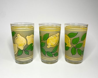 Vintage KIG Lemon Motif Drinking Glasses - Set of 3