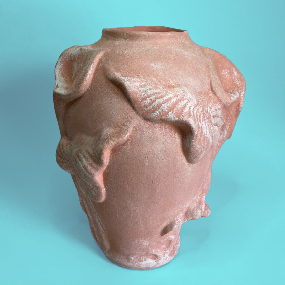 1980s Coastal Art Deco Salmon Whitewashed Seashell Vase Etsy