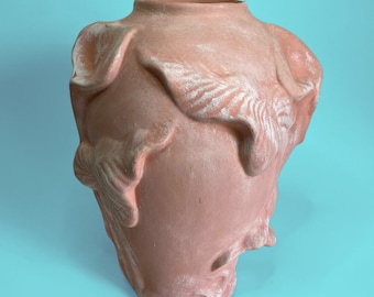 1980s Coastal Art Deco Salmon White-Washed Seashell Vase