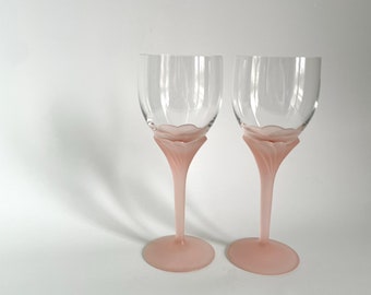 Vintage Frosted Pink Crystal Wine Glasses