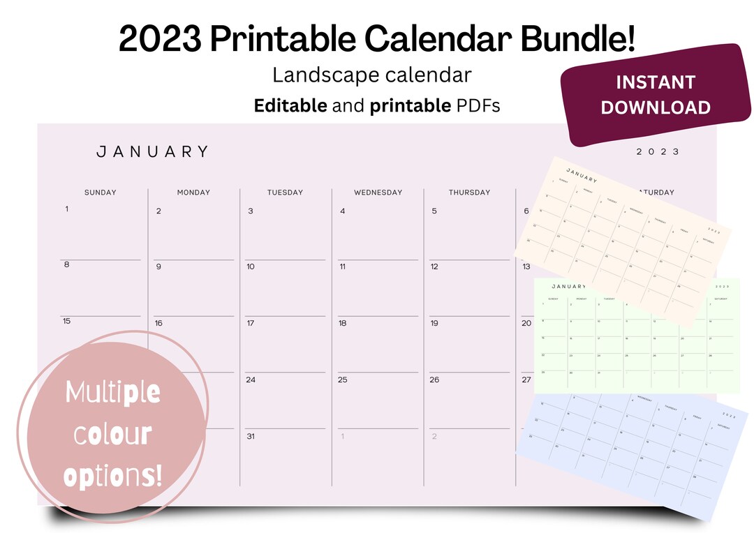 2023 Printable Calendar, Monthly Calendar 2023 PDF, Printable and