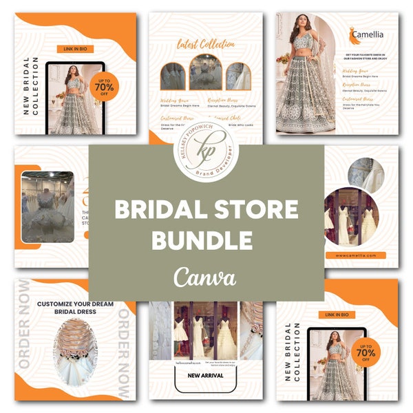 Bridal Store Canva Template Bundle: Elevate Your Online Bridal Brand with Business Cards, Instagram Posts, & More | Bridal Shop social media