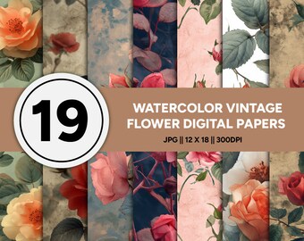 Vintage Floral Watercolor Paper: Elegant DIY Digital Art (Digital Download)