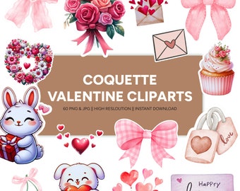Digitala clipart-bilder med Coquette Valentine-motiv – romantisk grafik för kreativa uttryck