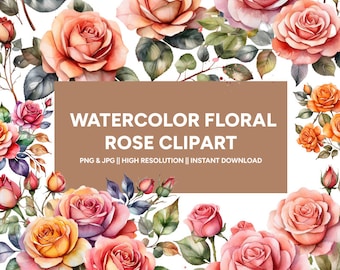 Watercolor Rose Clipart: Floral Illustration Bundle (Digital Download)