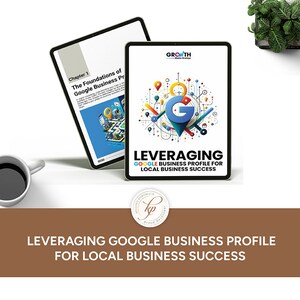 May include: A digital marketing guide titled "Leveraging Google Business Profile for Local Business Success." The cover features a colourful graphic of a stylised letter G with a map pin and other design elements.