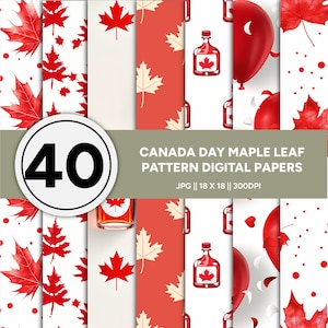 Canada Day Maple Leaf Pattern Digital Papers |  Canada Day Digital Papers | Patriotic Maple Leaf patterns designs | Maple Leaf Designs