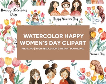 Imágenes prediseñadas de acuarela para el Día de la Mujer / Gráficos digitales para invitaciones (Descarga digital)