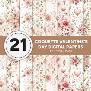 Love Blooms: Valentine's Day Coquette Digital Papers Pink Passion Collection Scrapbooking Paper Designs Junk Journal Paper image 1