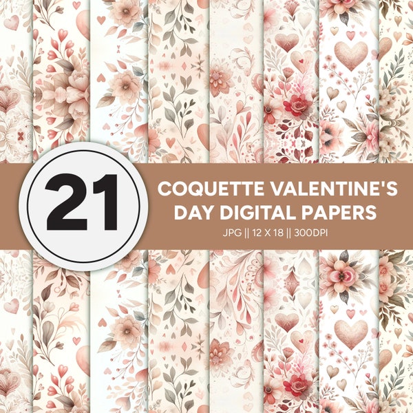 Love Blooms: Valentine's Day Coquette Digital Papers - Pink Passion Collection | Scrapbooking Paper Designs | Junk Journal Paper