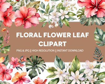 Floral Leaf Clipart Bundle: Watercolor Flower Graphics (Digital Download)