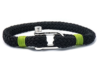 Men's Black Braided Nylon Bracelet, Silver Clasp, Brooklyn Lime