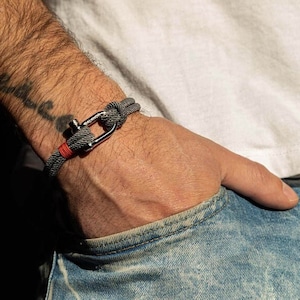 Pulseira masculina de nylon, aço inoxidável, nylon cinza, presente para ele, presente para marido, presente para namorado, pulseira náutica, joias masculinas, presente