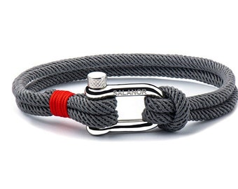 Men's Gray Nylon Bracelet, Silver Plated Stainless Steel Clasp