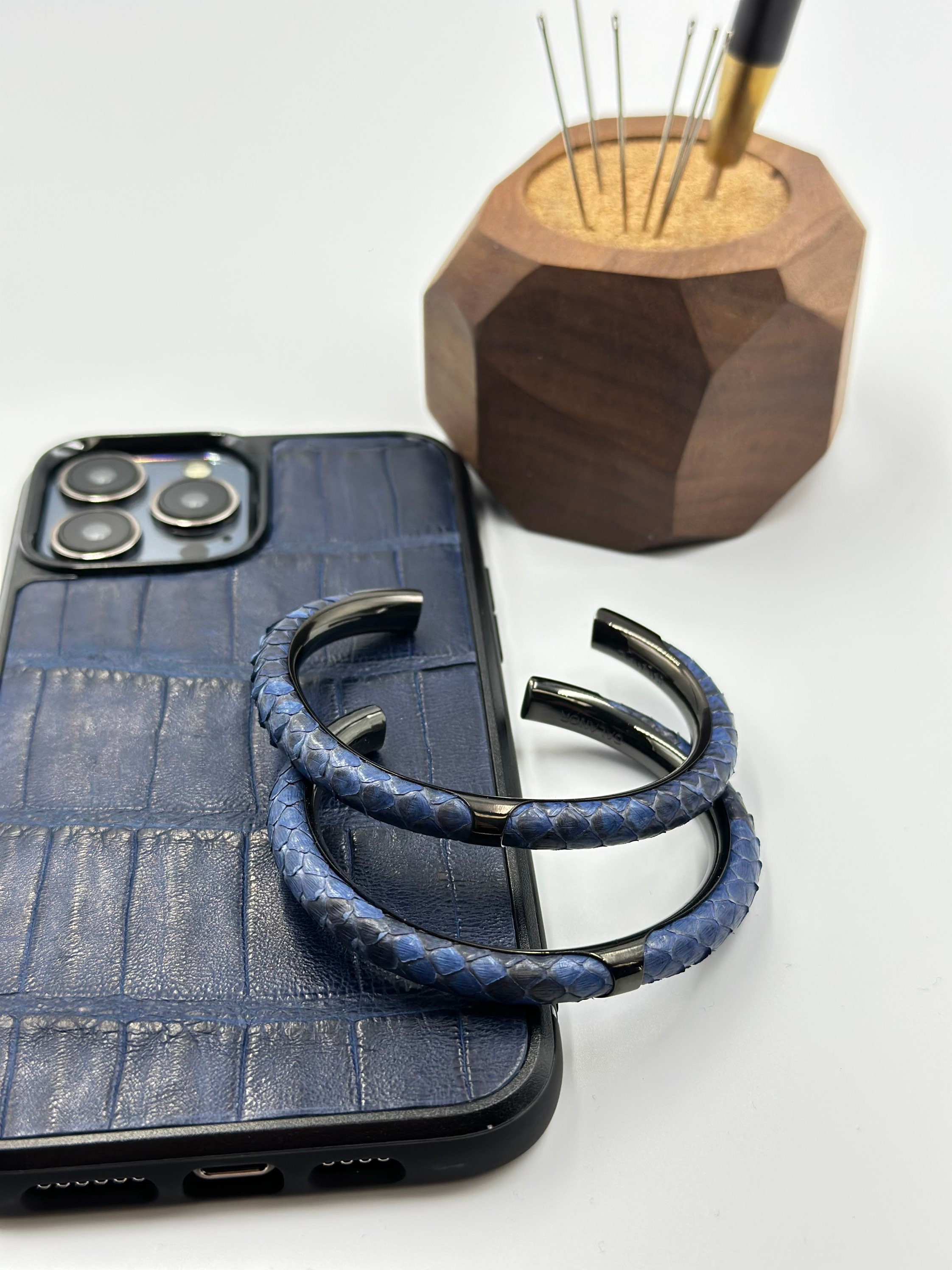 Python Snake Leather, Mens Bracelet, Mens Cuff Bracelet, Blue Cuff ...