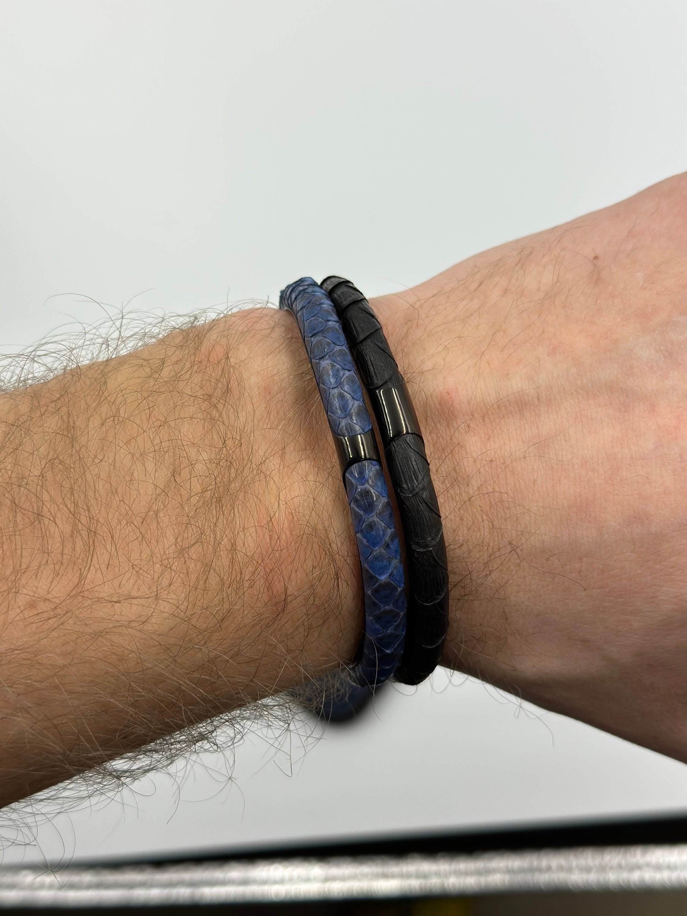 Python Snake Leather, Mens Bracelet, Mens Cuff Bracelet, Blue Cuff ...