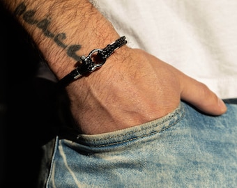MENS LEATHER BRACELET ,Boyfriend Bracelet, Leather Bracelets , Gift for Him , Minimalistic Bracelet , Mens Bracelet , Stainless Steel