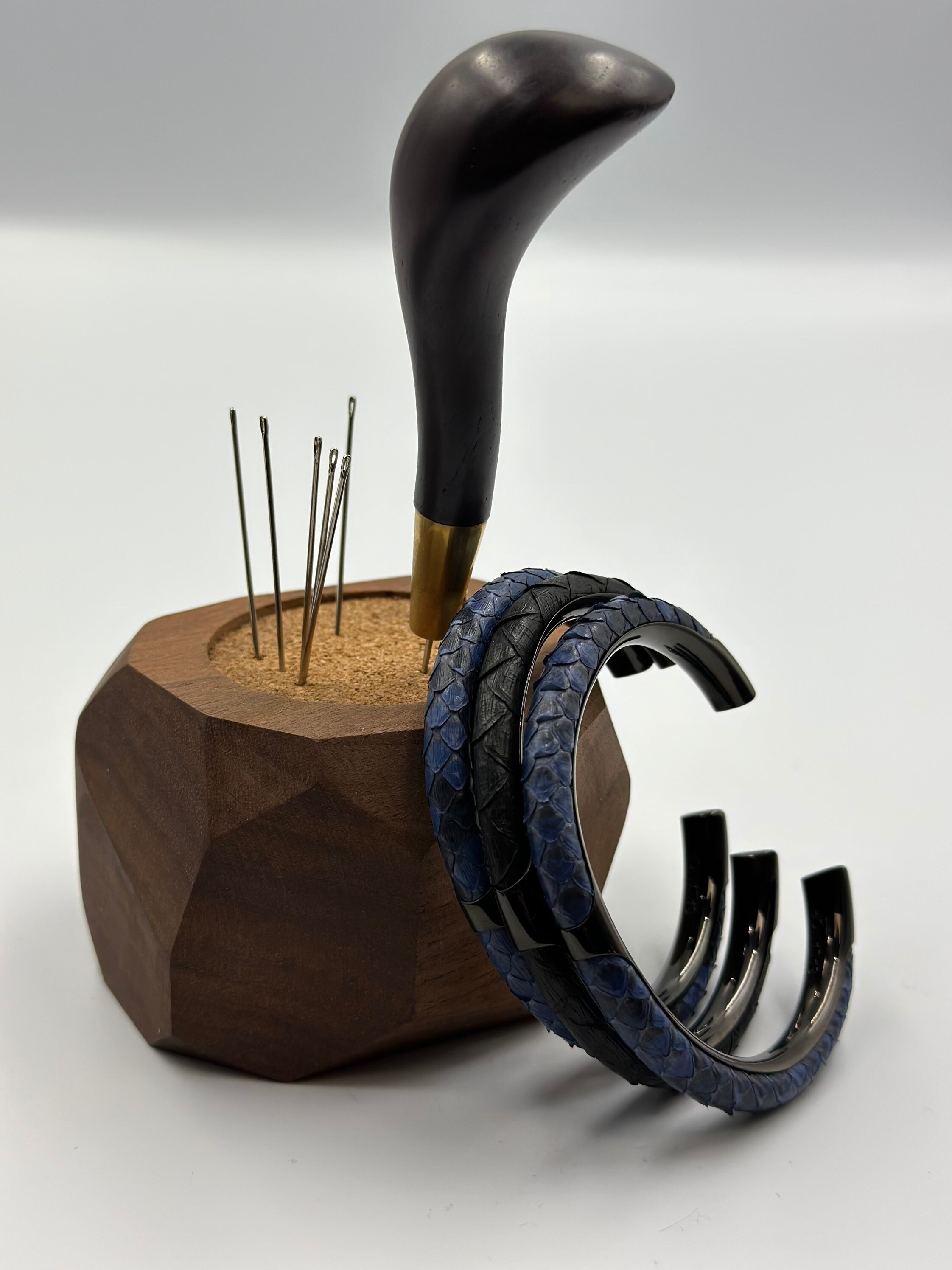 Python Snake Leather, Mens Bracelet, Mens Cuff Bracelet, Blue Cuff ...