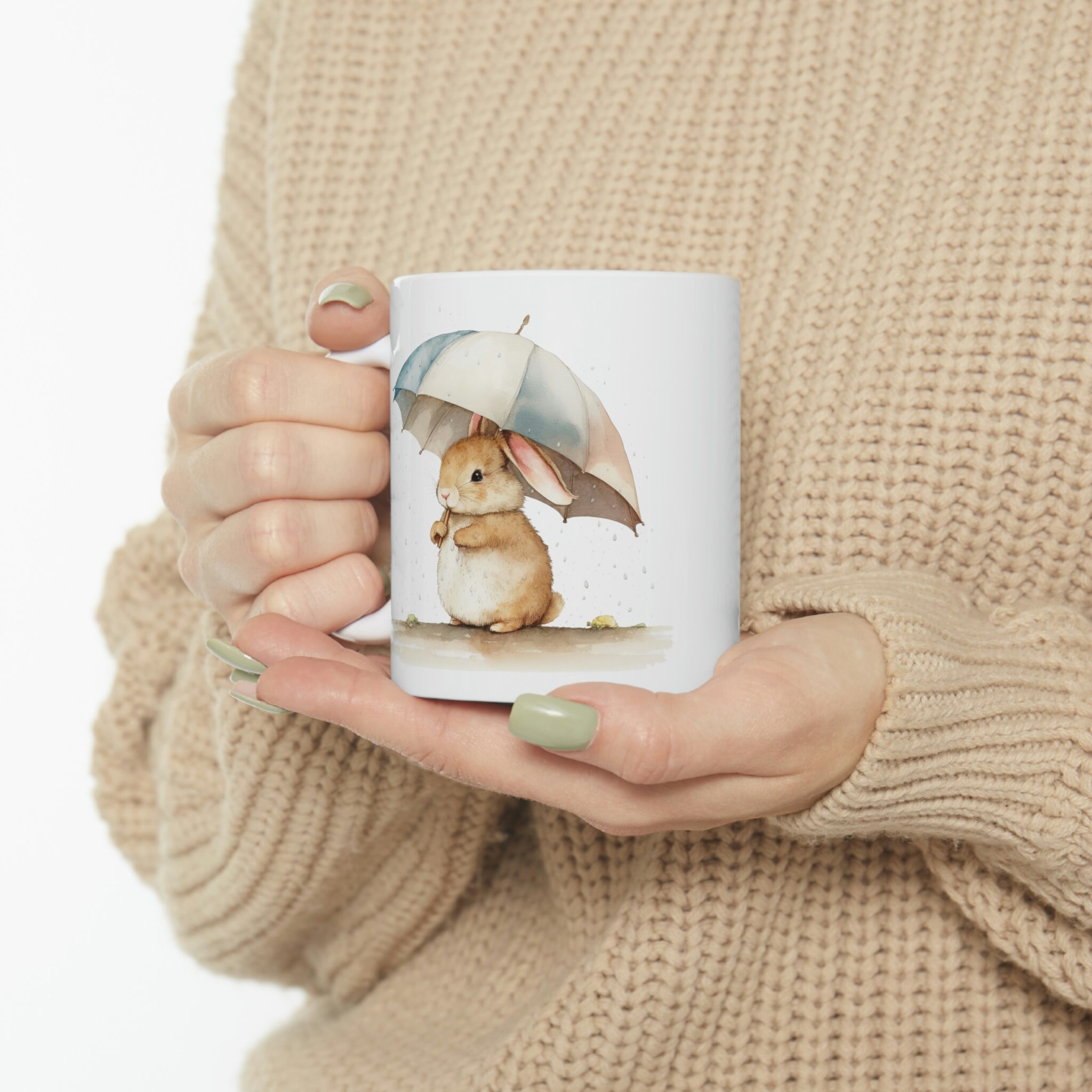 Discover Baby Bunny in the Rain - Fun Cute Rabbit Coffee Mug