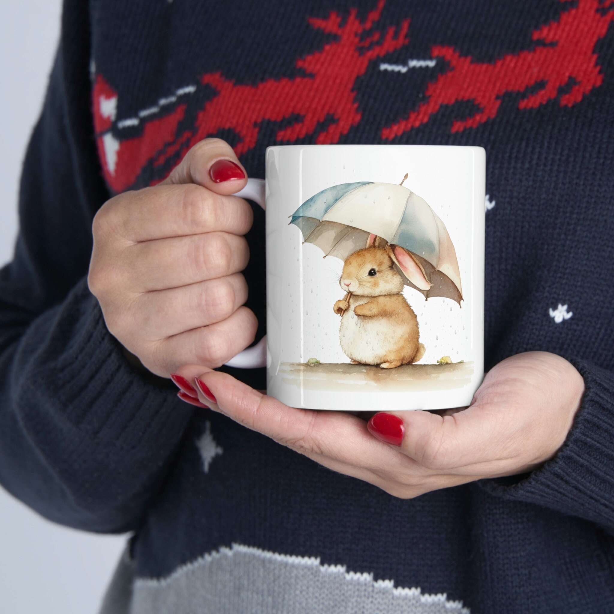 Discover Baby Bunny in the Rain - Fun Cute Rabbit Coffee Mug