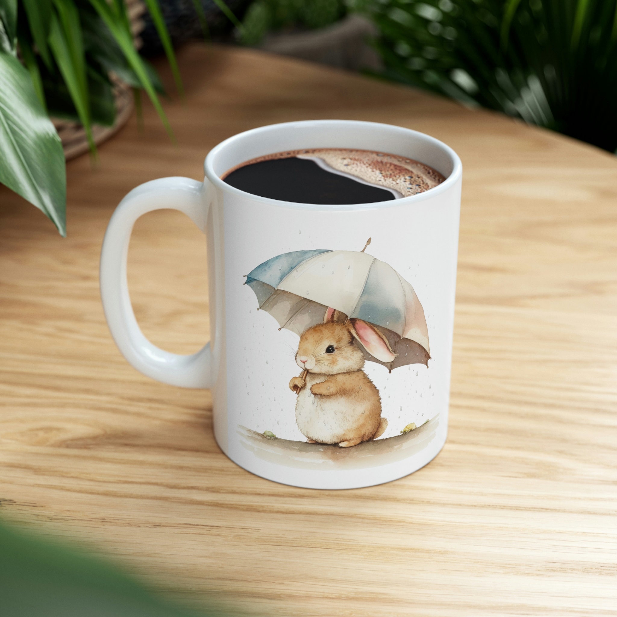 Discover Baby Bunny in the Rain - Fun Cute Rabbit Coffee Mug